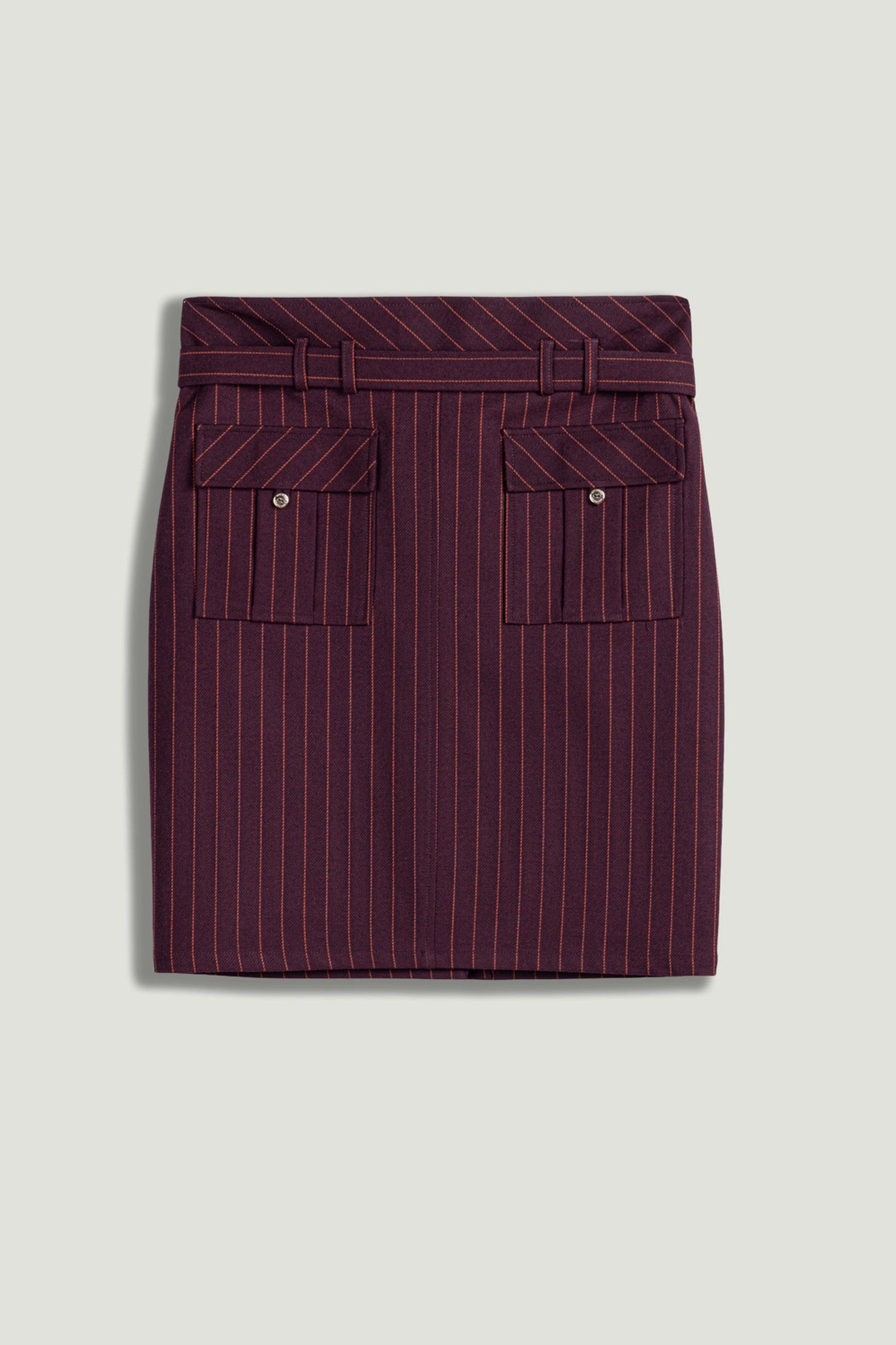 Pinstripe Belted Pencil Skirt