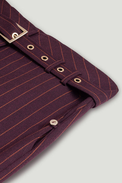 Pinstripe Belted Pencil Skirt