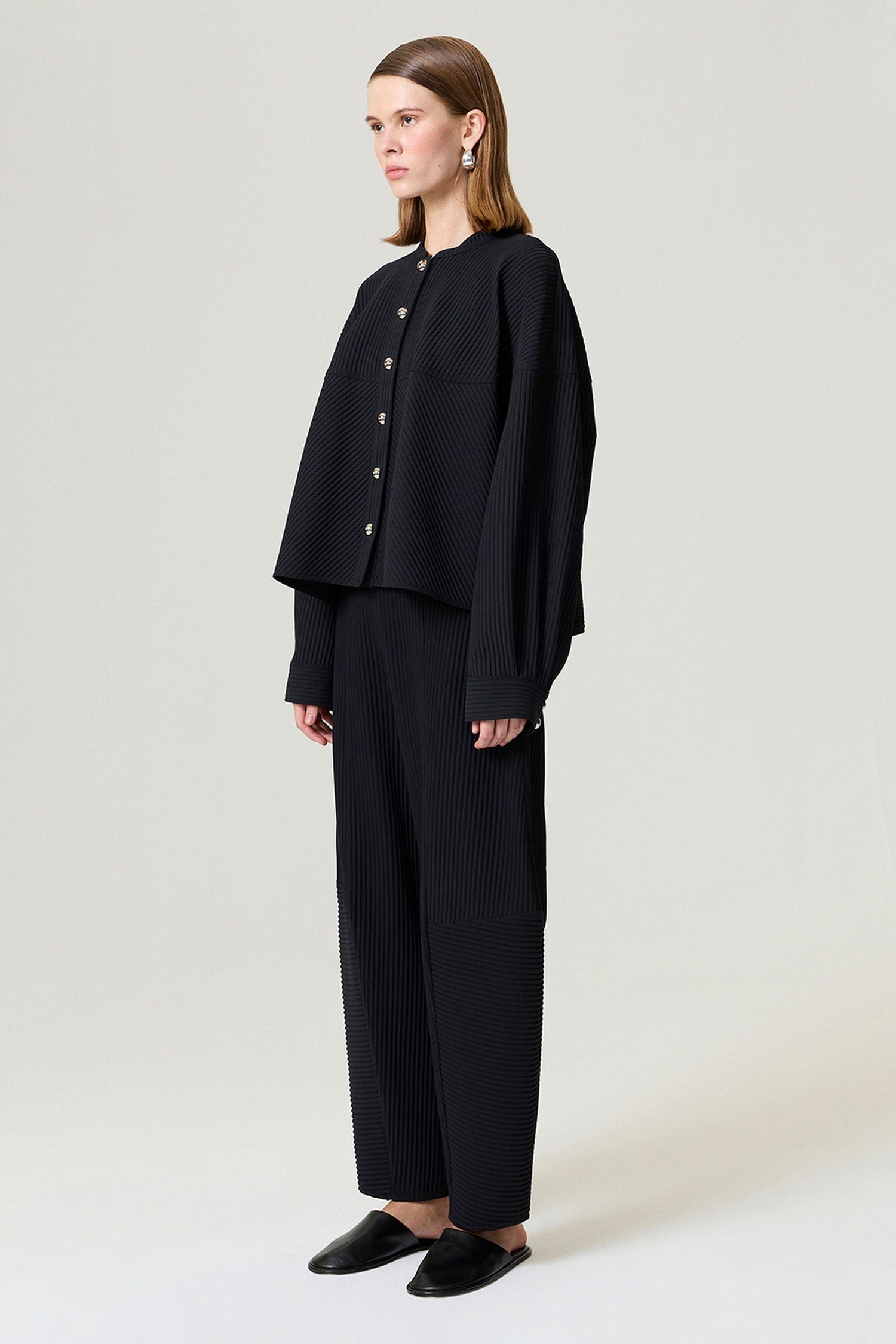 Black Ribbed Detailed Jacket