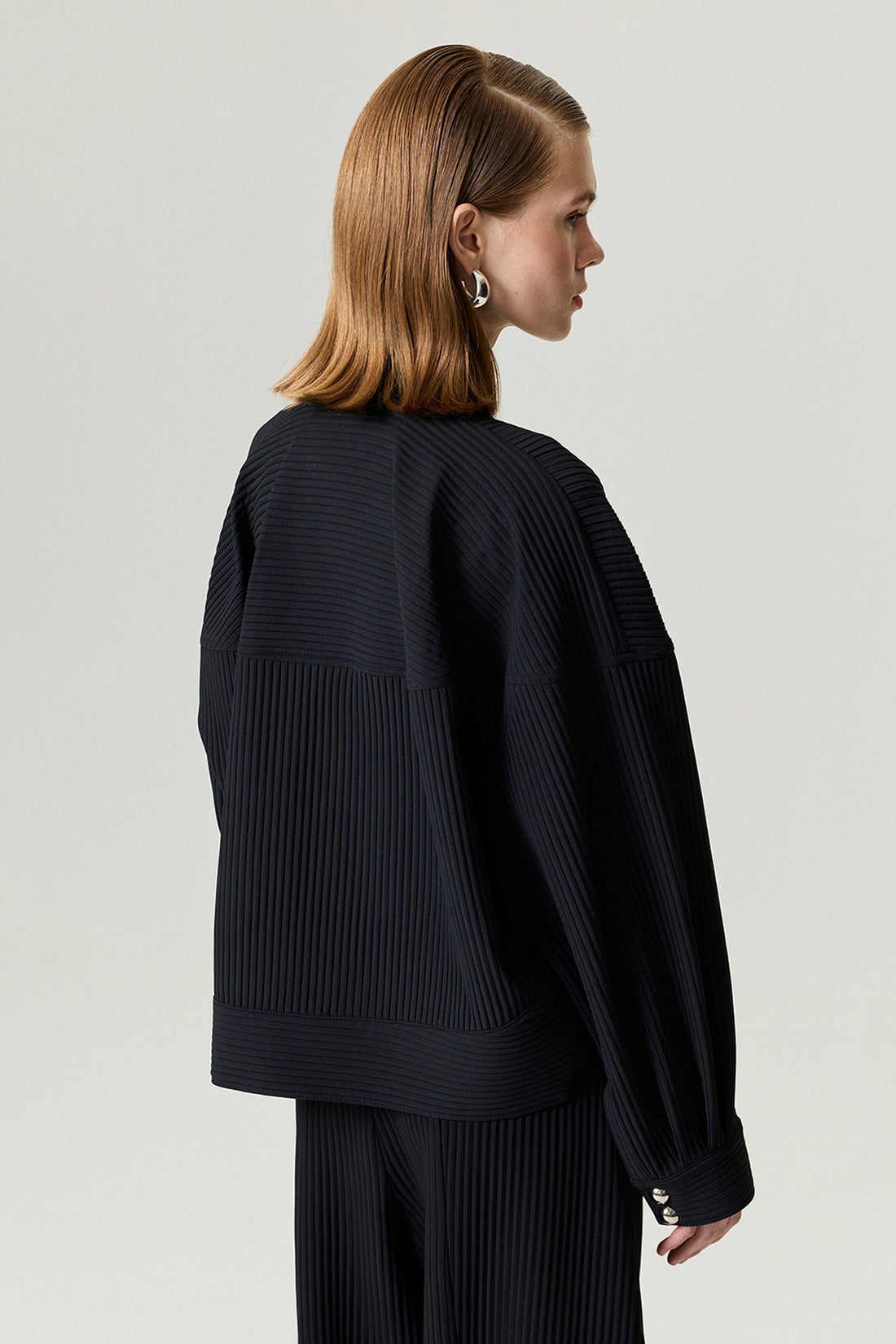 Black Ribbed Detailed Jacket