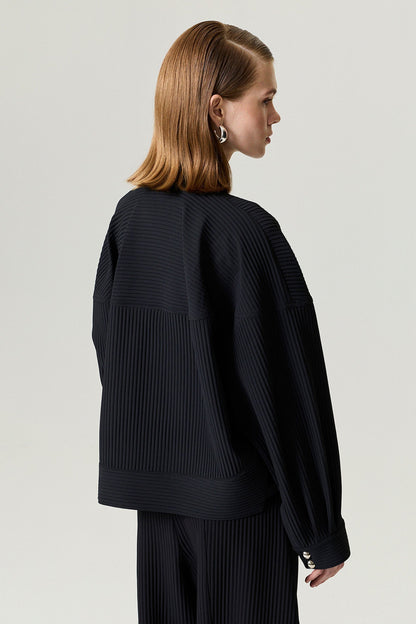 Black Ribbed Detailed Jacket