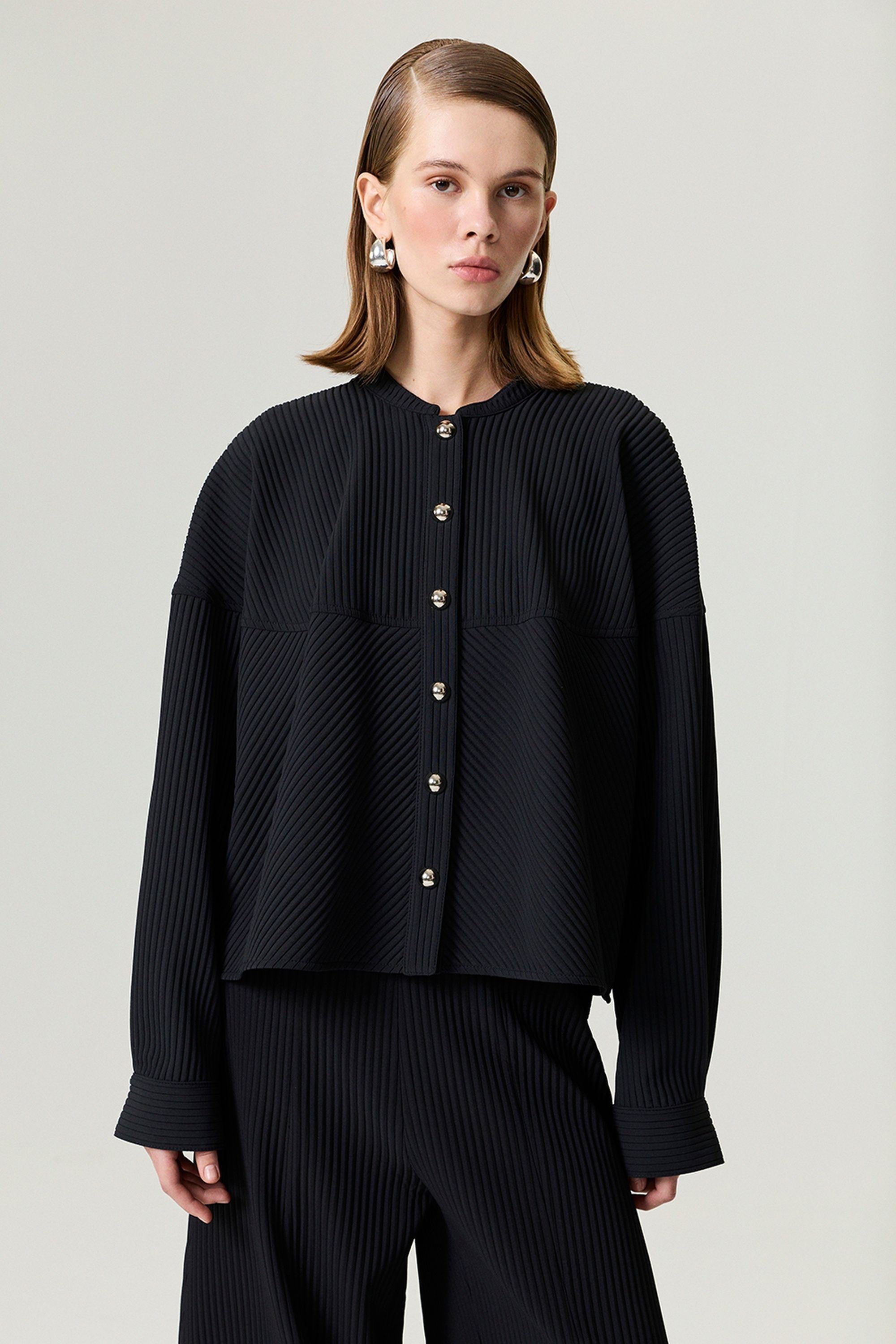 Black Ribbed Detailed Jacket