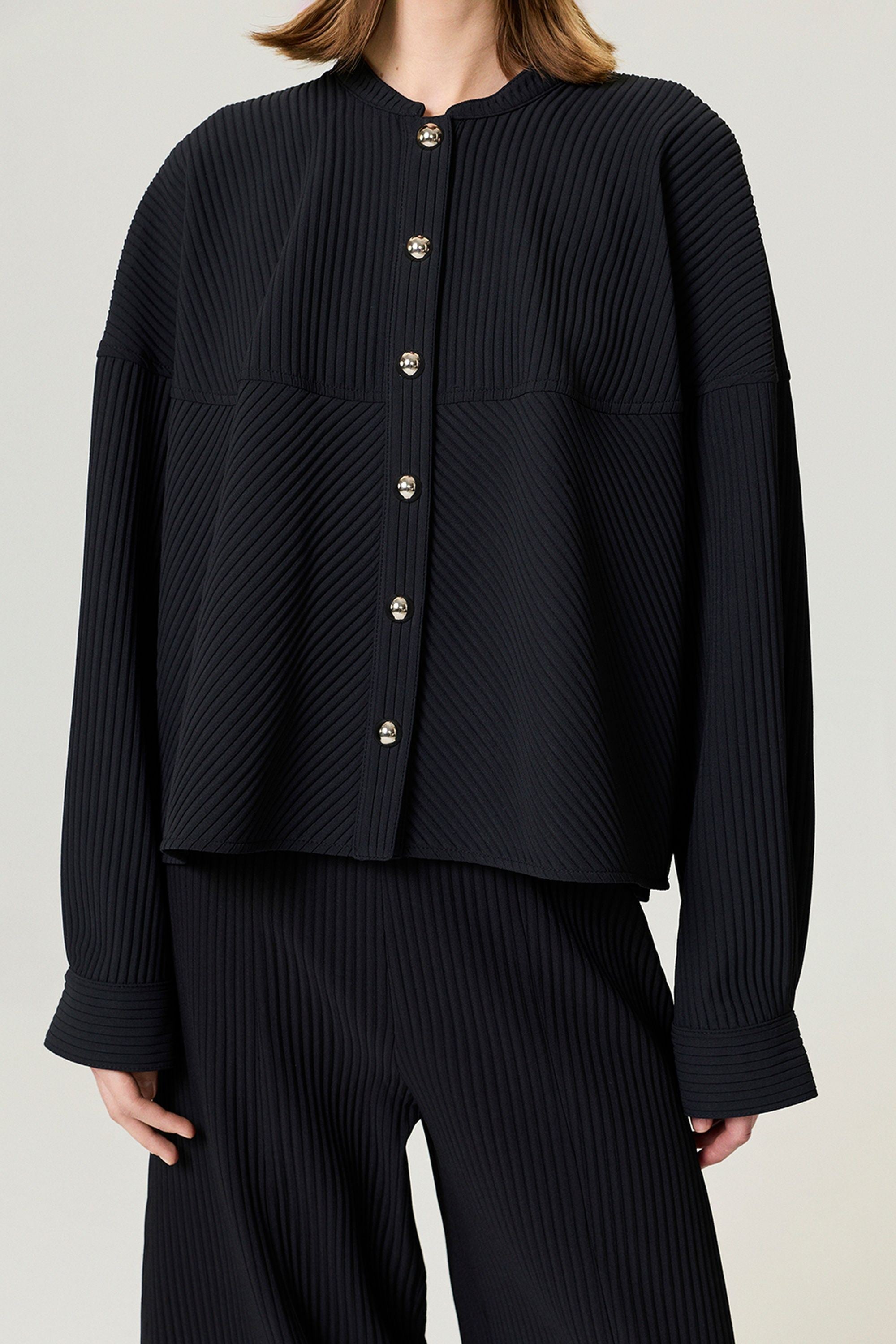 Black Ribbed Detailed Jacket