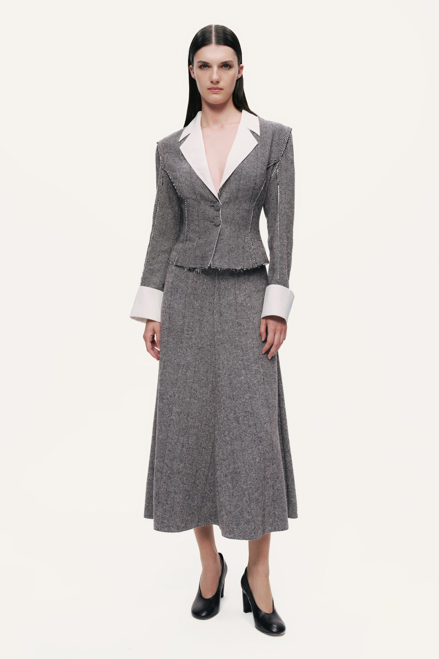 Contrast Lapel Tailored Textured Jacket