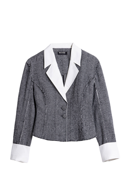 Contrast Lapel Tailored Textured Jacket