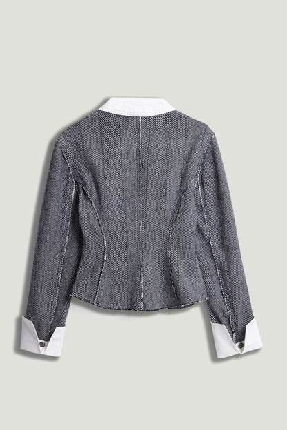 Contrast Lapel Tailored Textured Jacket