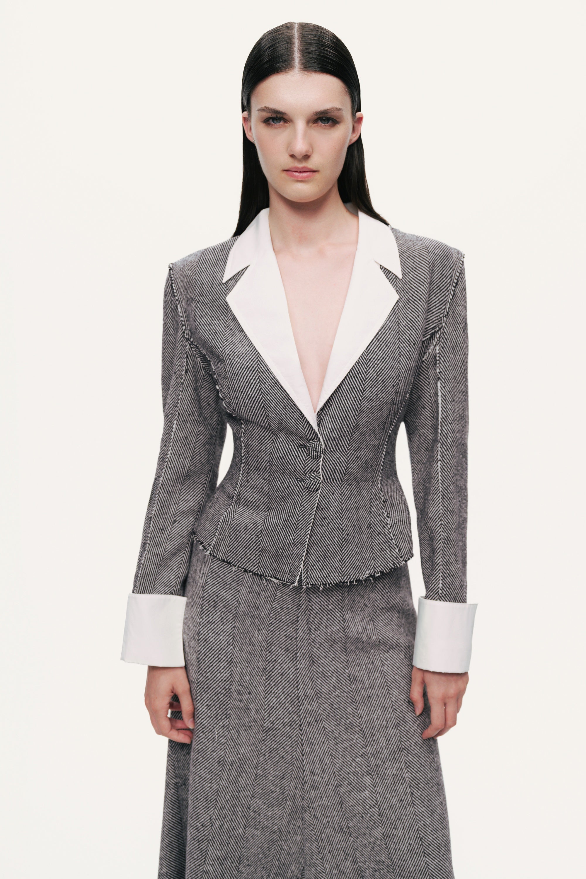 Contrast Lapel Tailored Textured Jacket