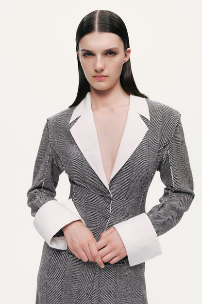 Contrast Lapel Tailored Textured Jacket