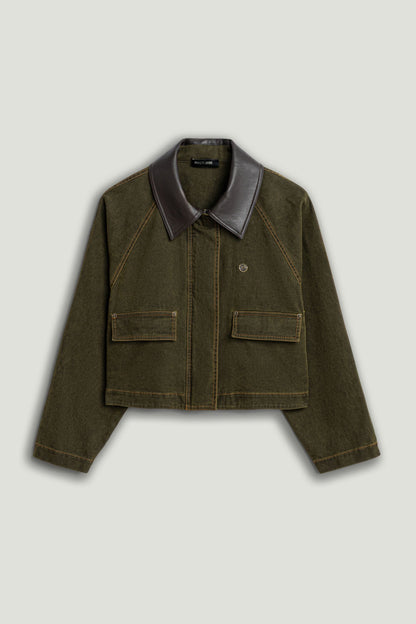 Contrast Collar Utility Cropped Jacket