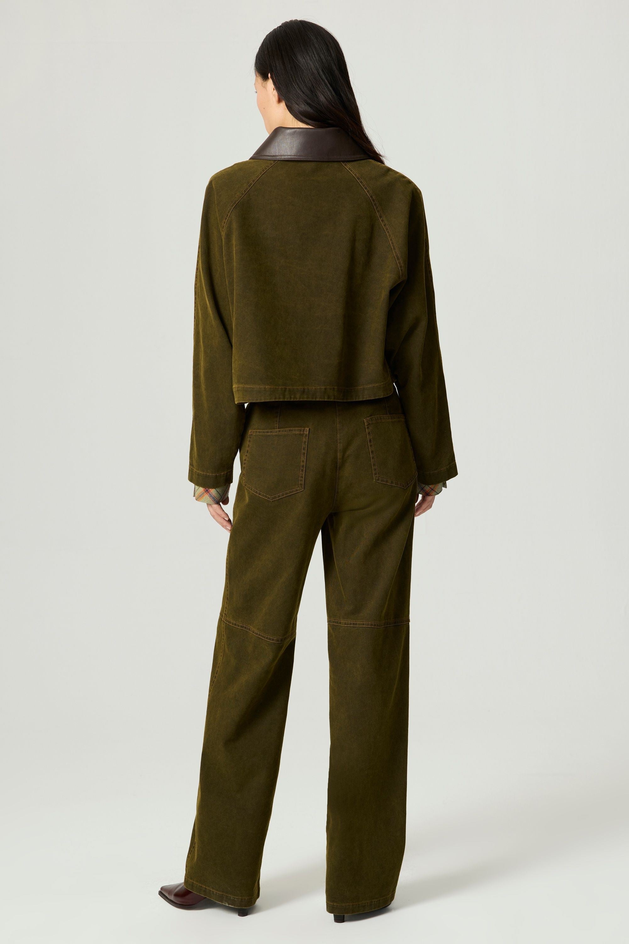 Contrast Collar Utility Cropped Jacket