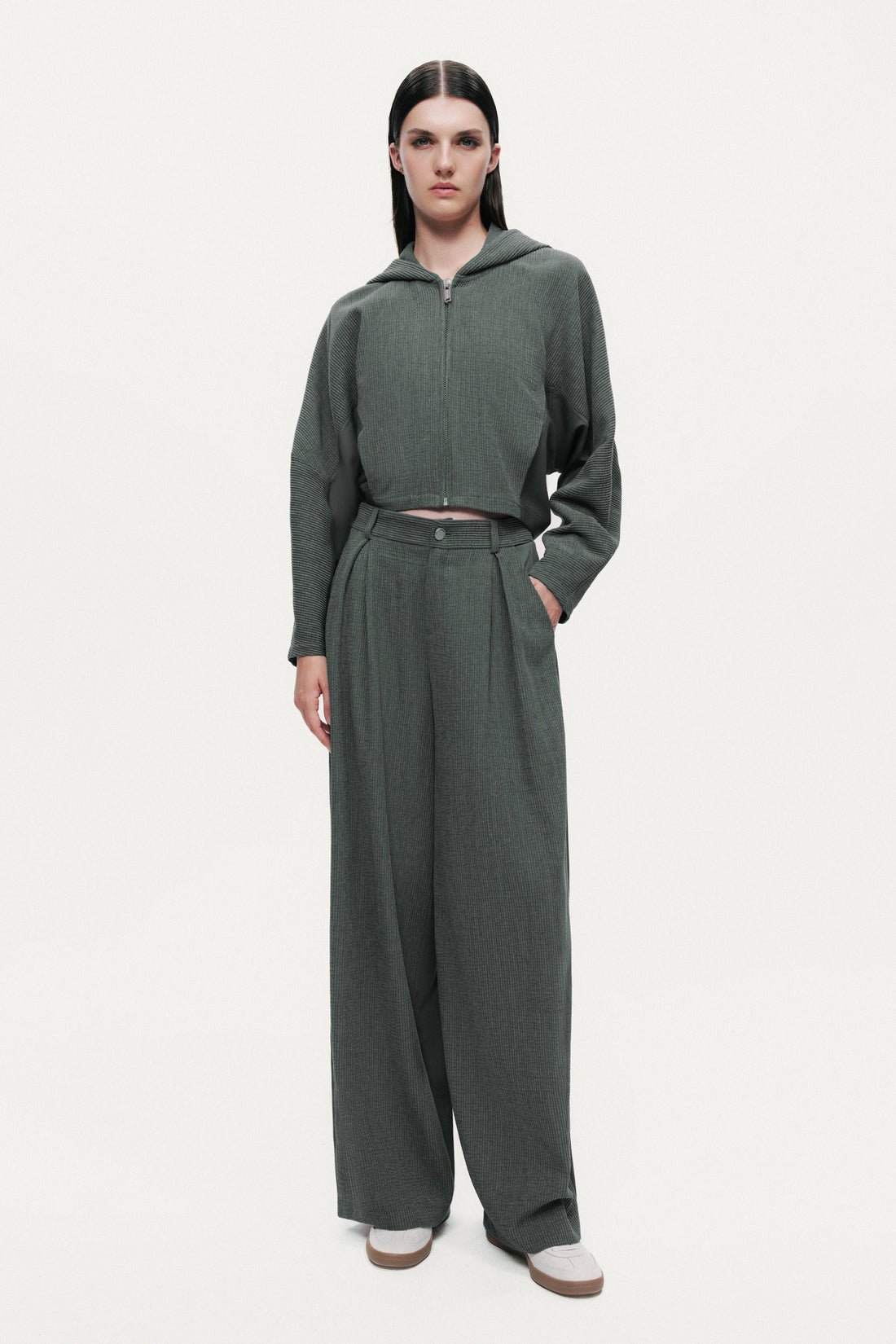 Ribbed Zip-Up Hoodie Jacket