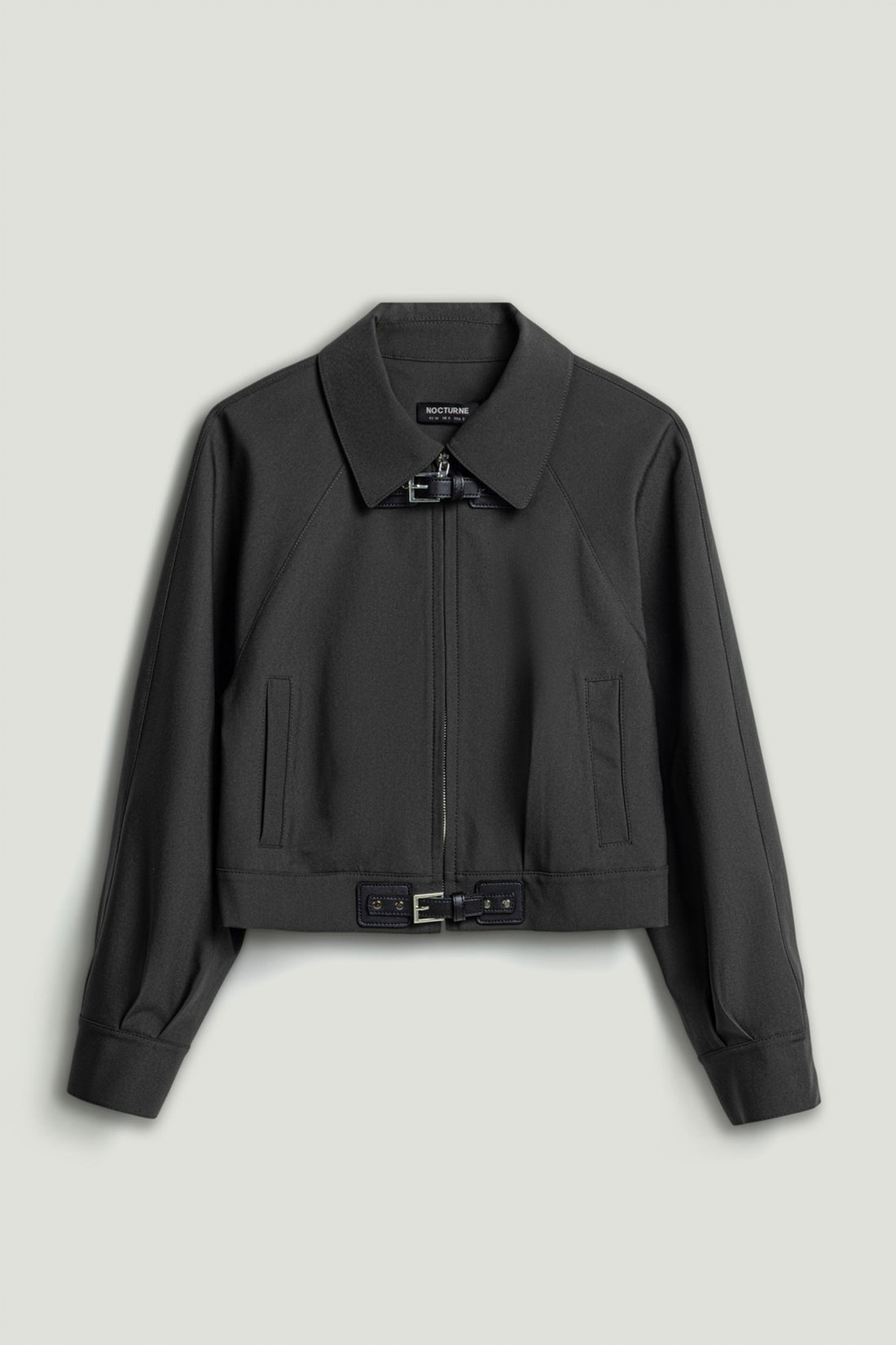 Buckle Detail Cropped Zip Jacket