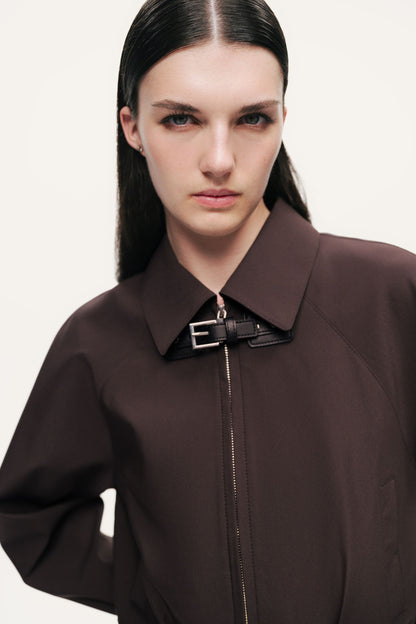 Buckle Detail Cropped Zip Jacket