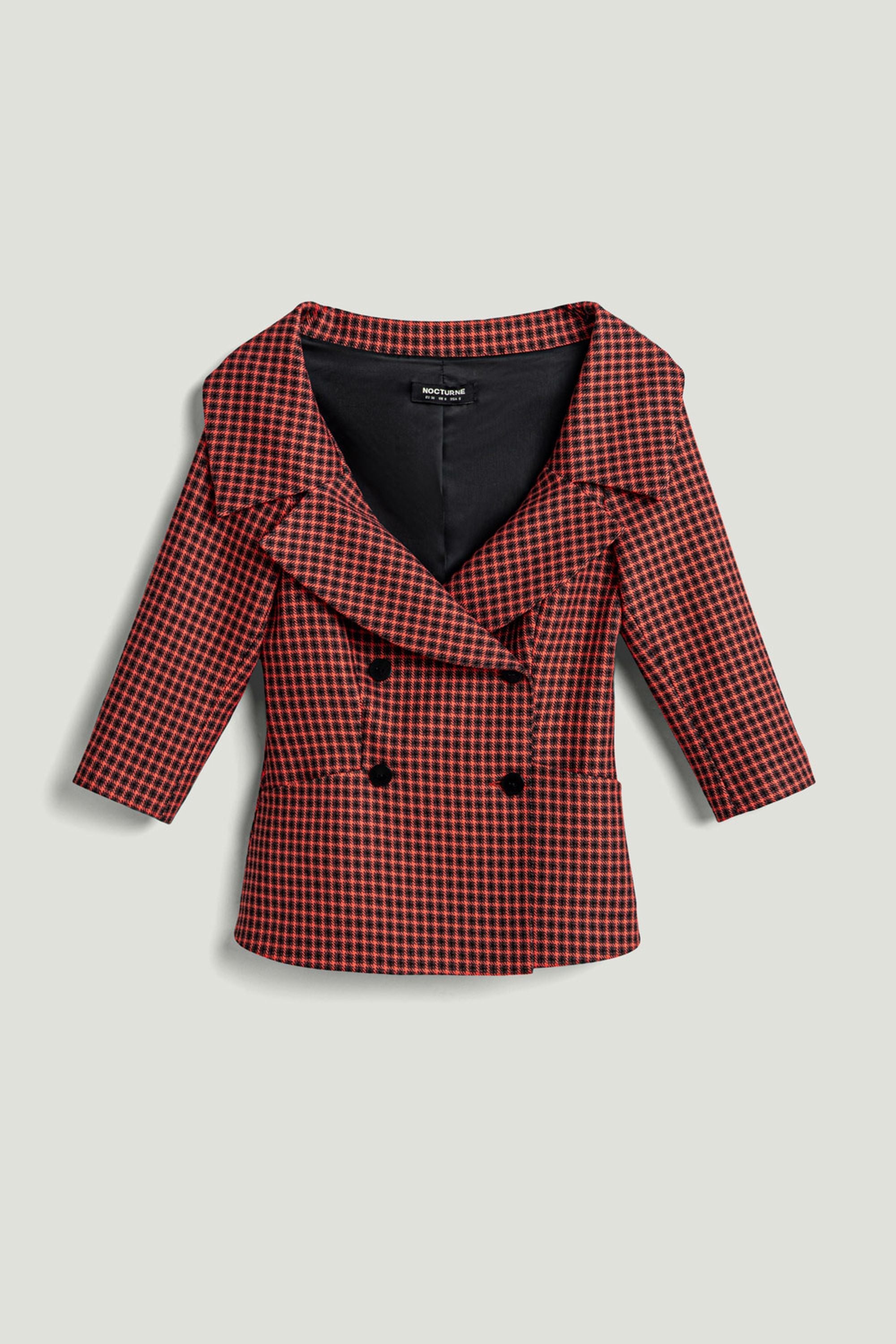 Checked Portrait Collar Double-Breasted Jacket