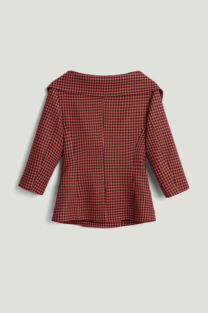 Checked Portrait Collar Double-Breasted Jacket