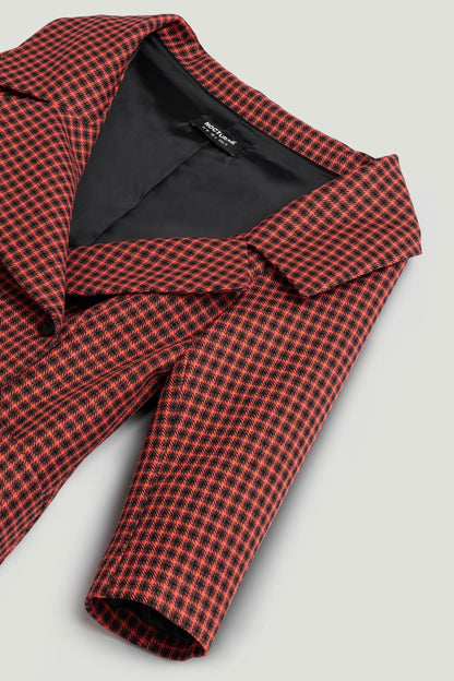 Checked Portrait Collar Double-Breasted Jacket