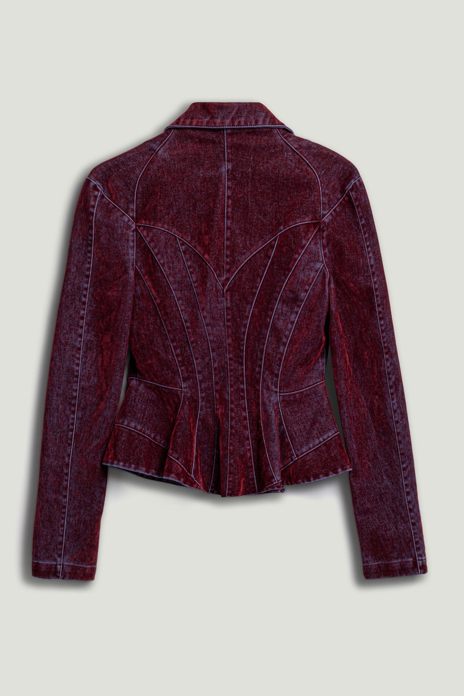 Velvet Corset-Seamed Peplum Jacket