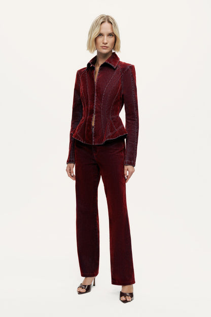 Velvet Corset-Seamed Peplum Jacket
