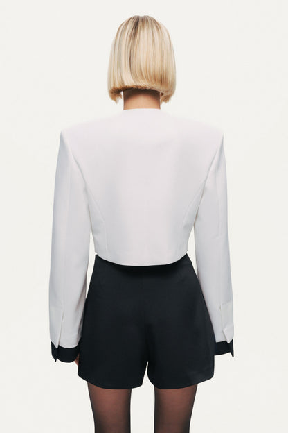 Gold-Button Cropped White Jacket