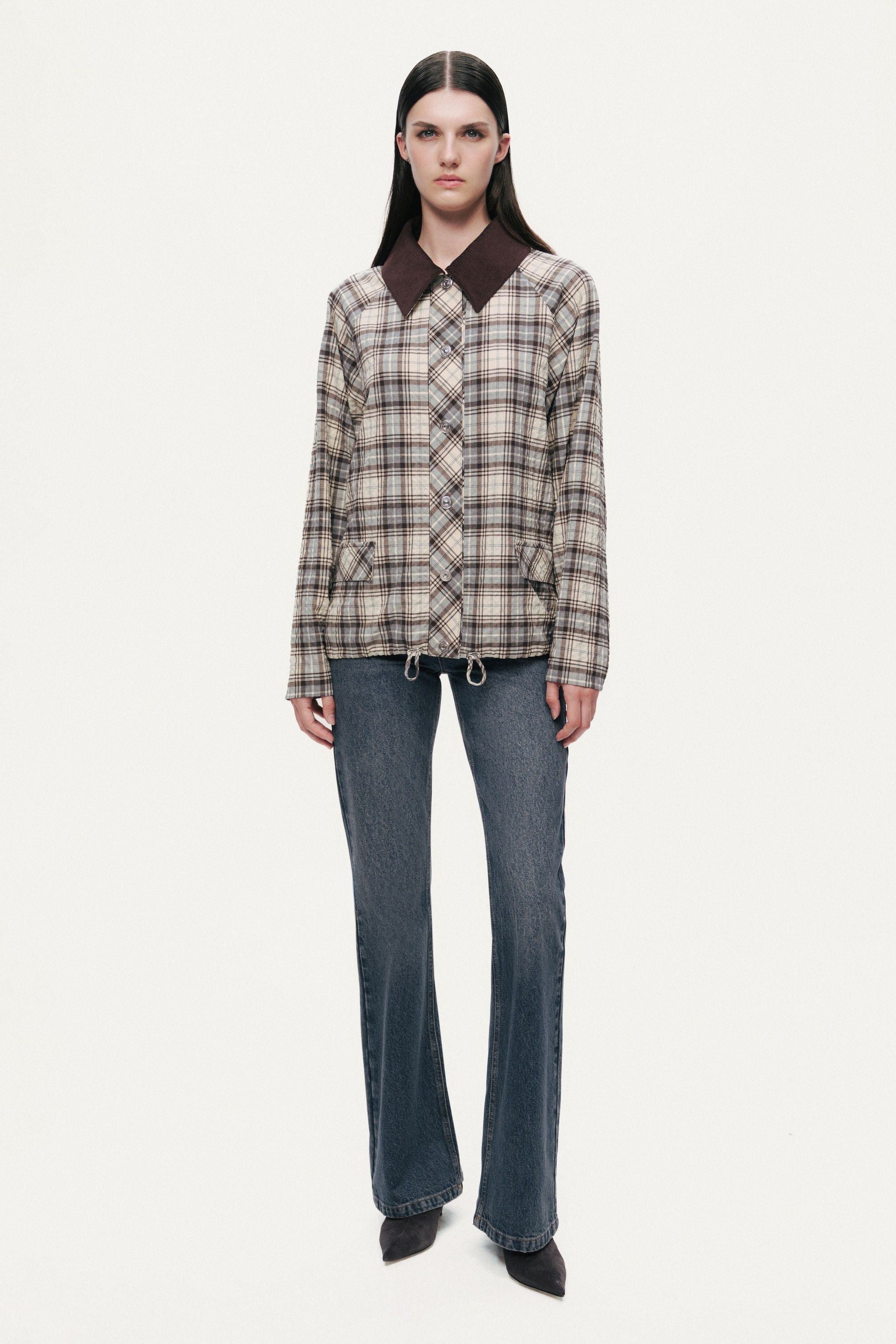 Checked Contrast Collar Jacket