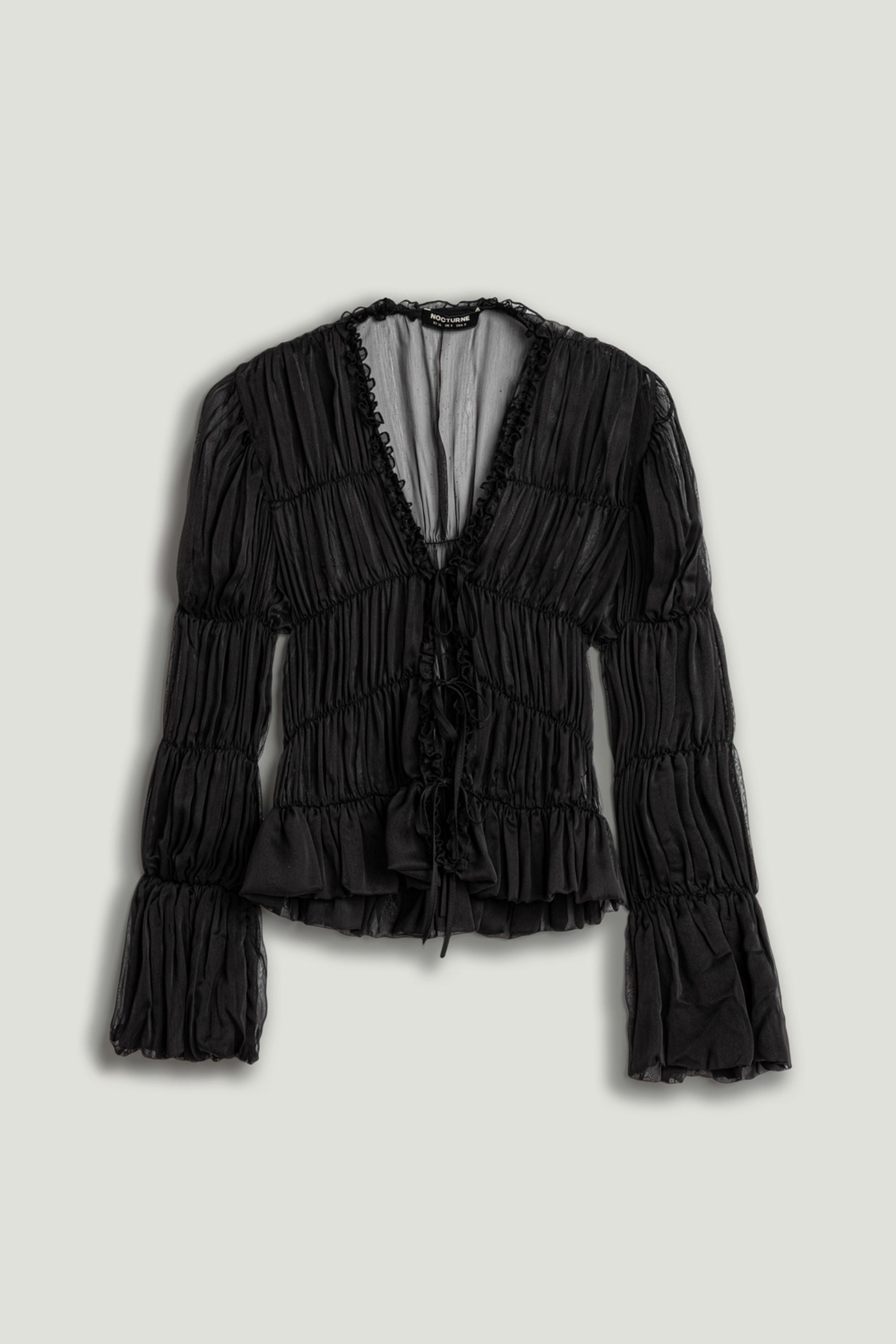 Black Ruched Sheer Blouse
