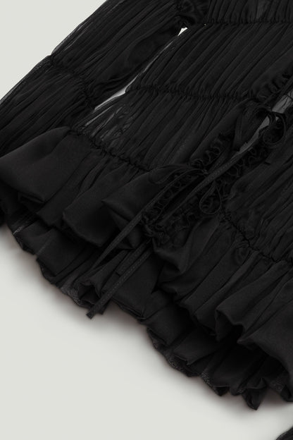 Black Ruched Sheer Blouse