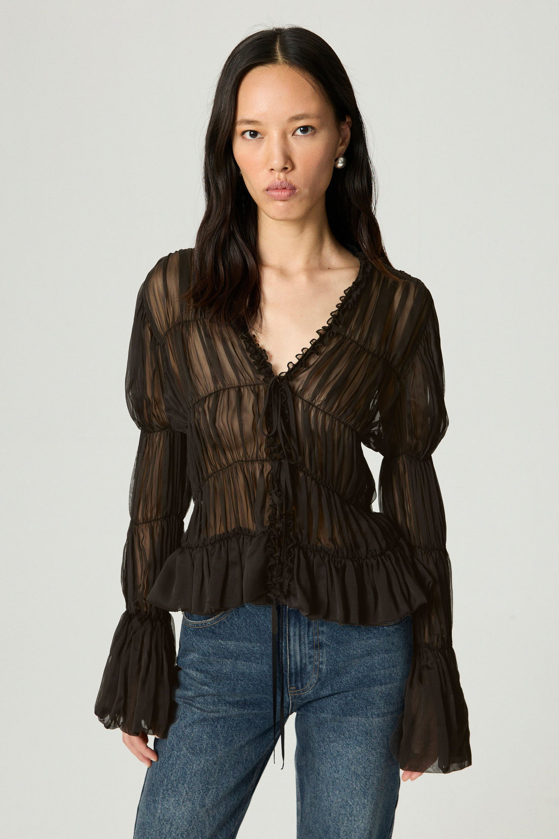 Ruched Sheer Blouse