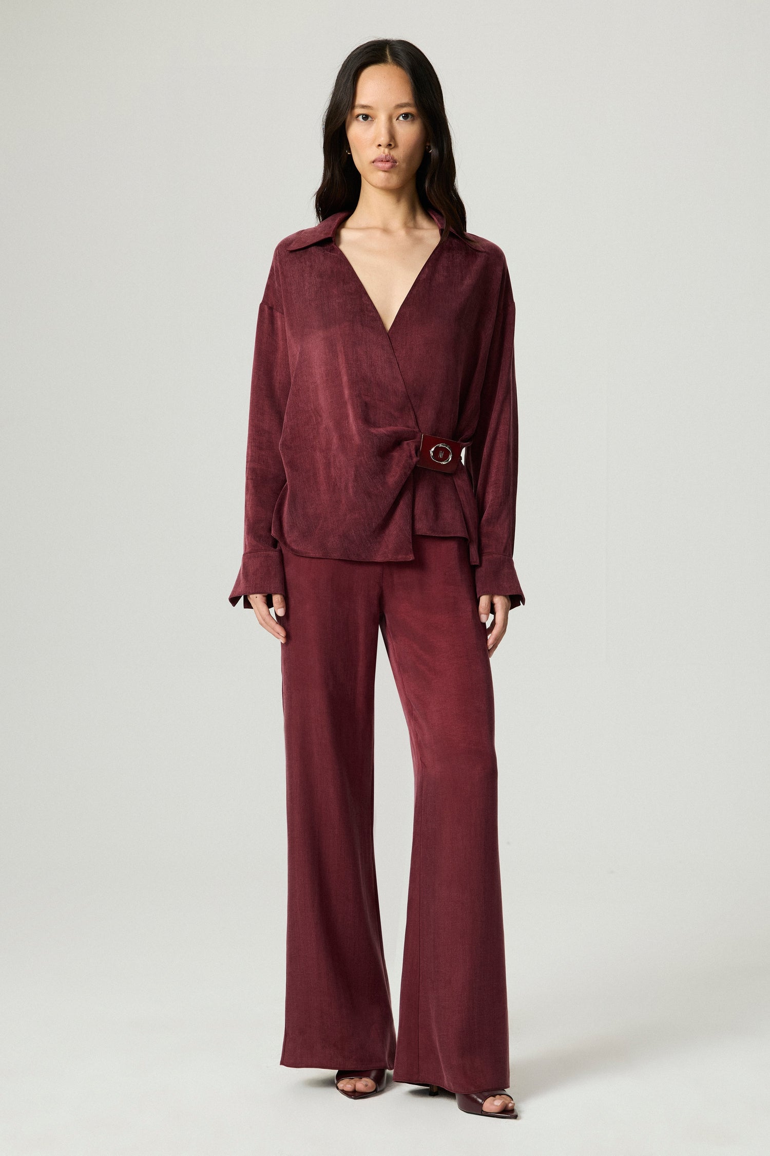 Logo Buckle Wrap Blouse