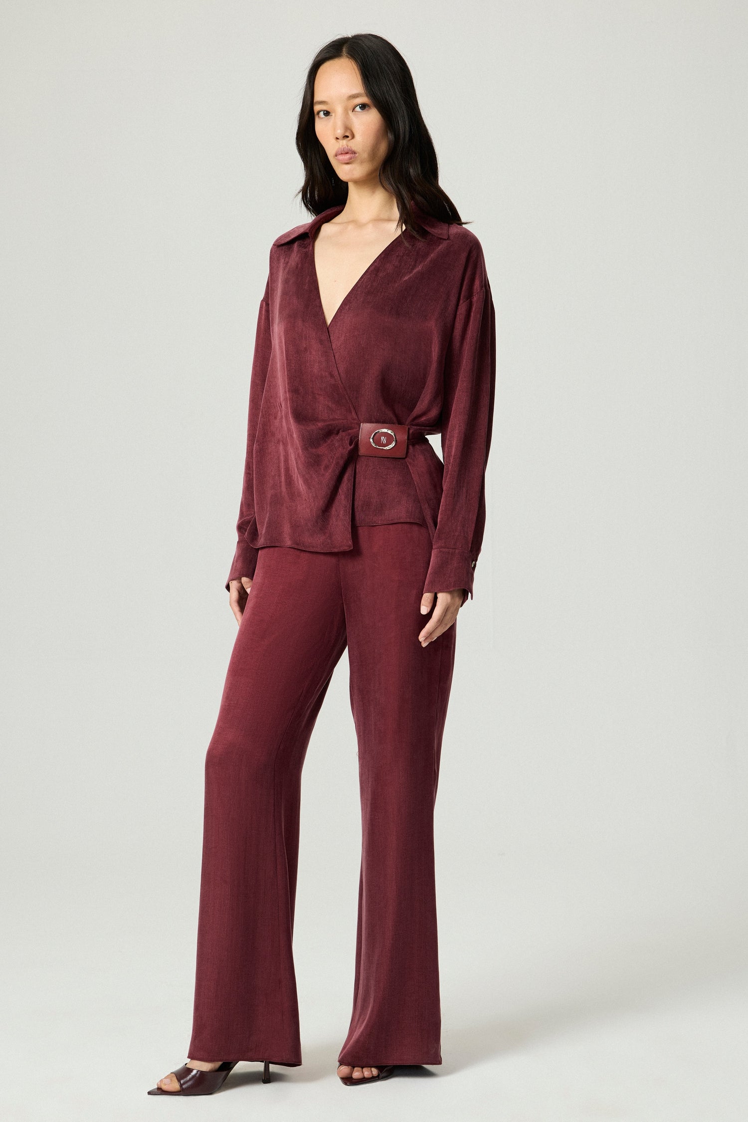 Logo Buckle Wrap Blouse