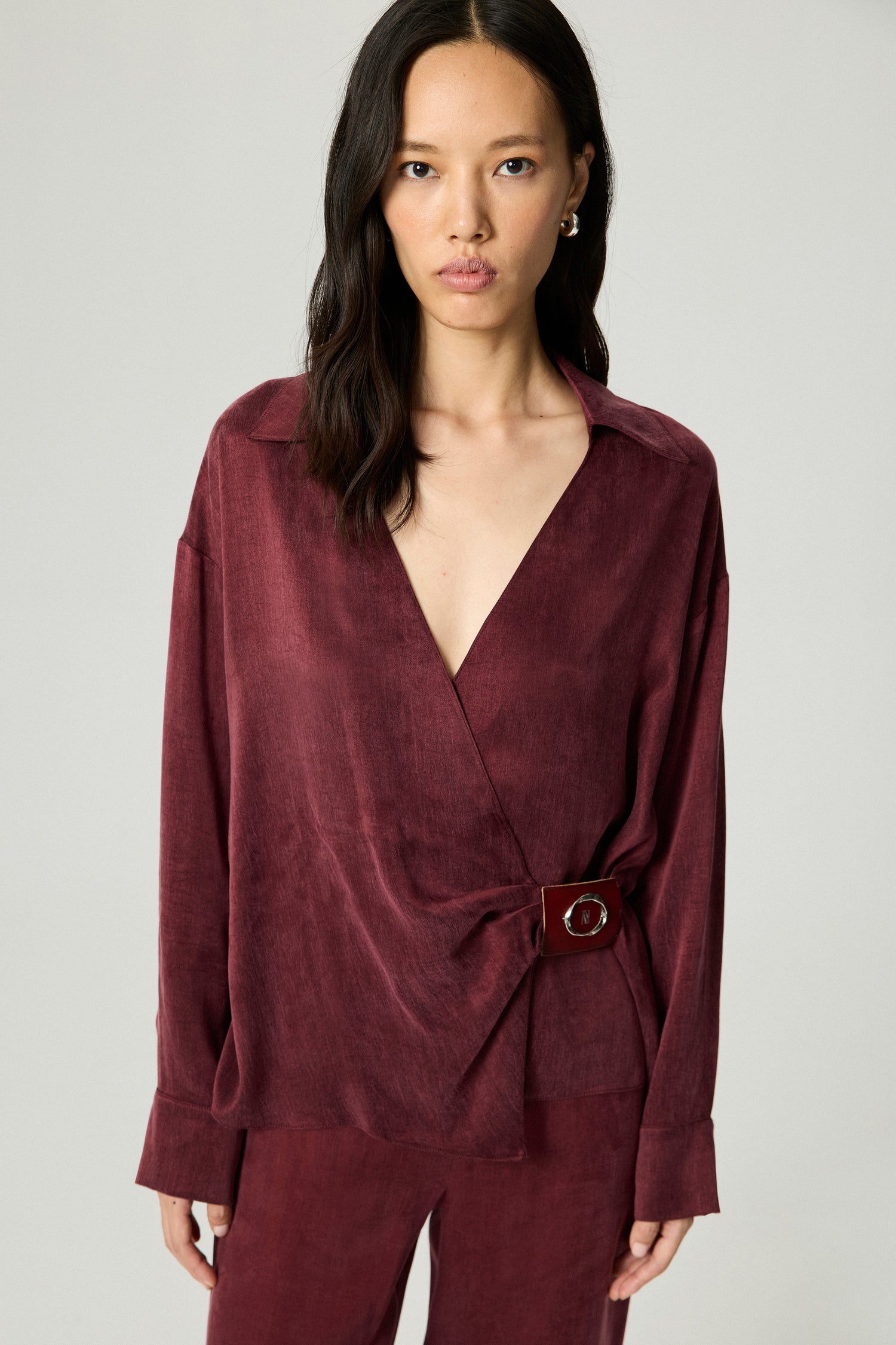 Logo Buckle Wrap Blouse