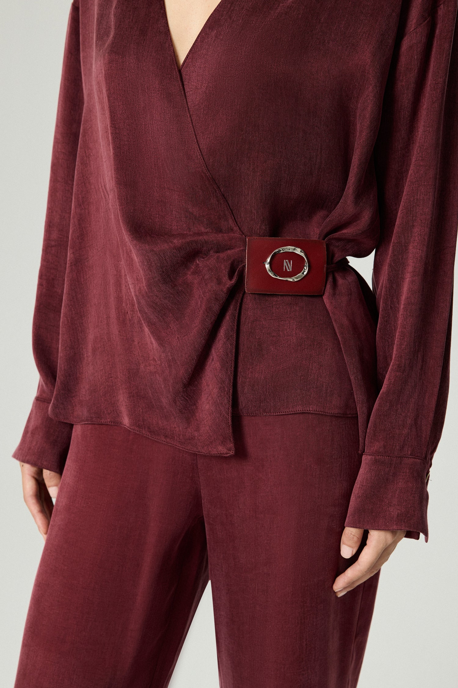 Logo Buckle Wrap Blouse