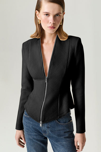 Black Zipper Detailed Blouse
