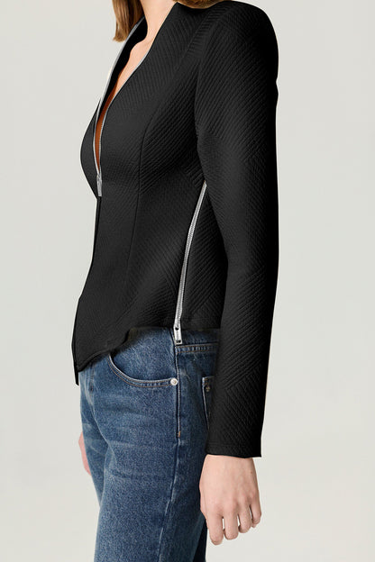Black Zipper Detailed Blouse