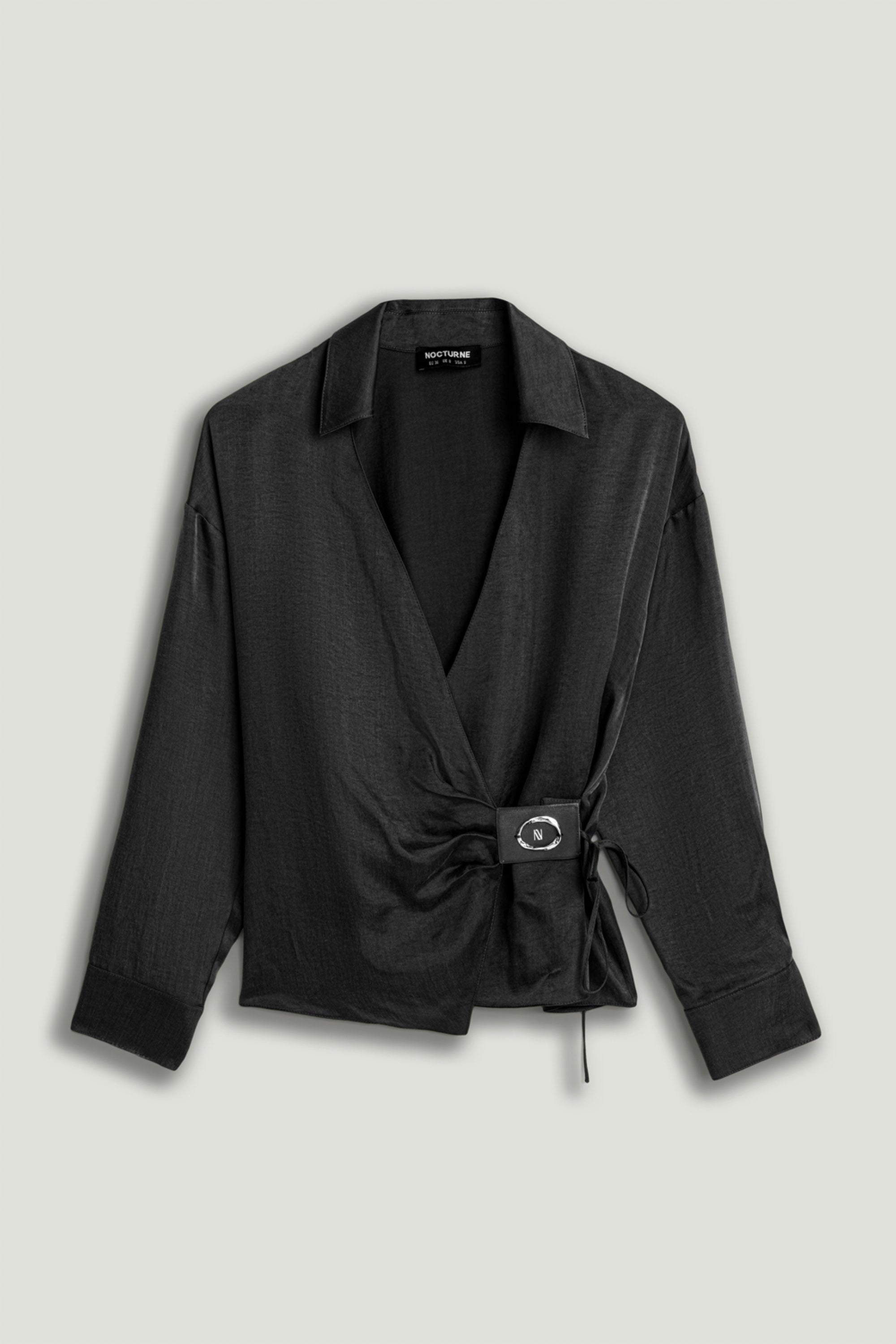 Black Logo Buckle Wrap Blouse