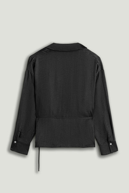 Black Logo Buckle Wrap Blouse