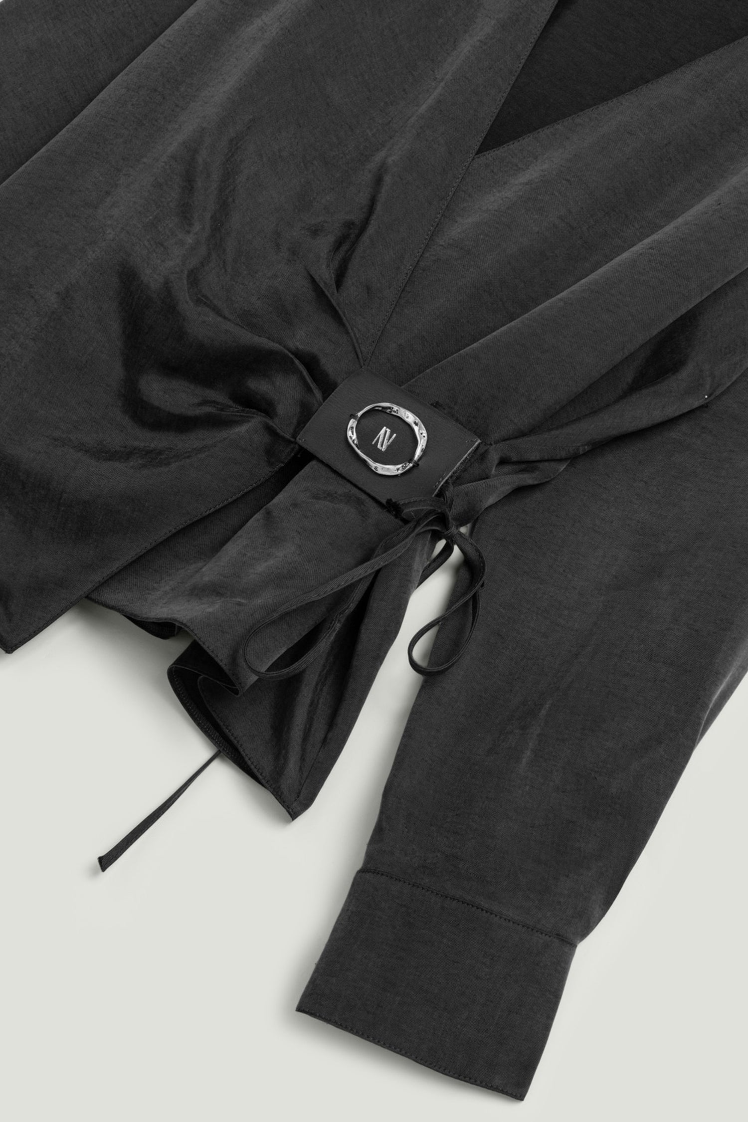 Black Logo Buckle Wrap Blouse