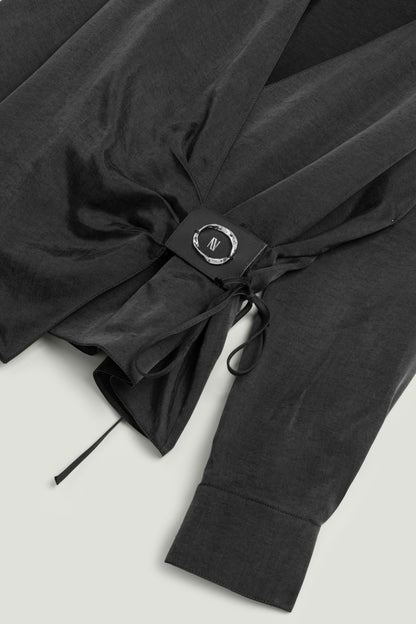 Black Logo Buckle Wrap Blouse