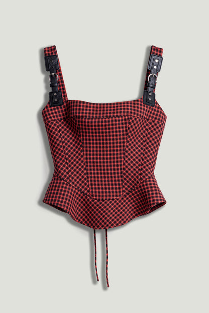 Checked Buckle Strap Corset Top
