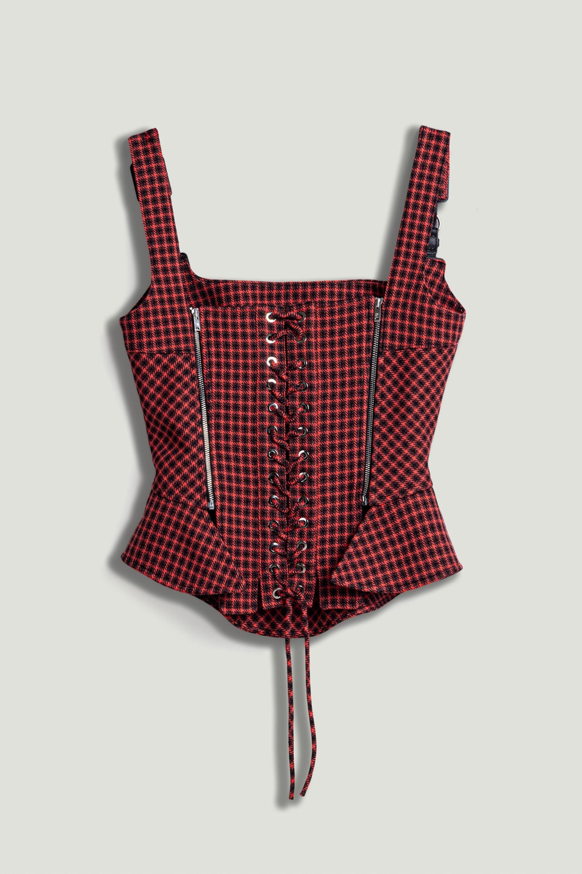 Checked Buckle Strap Corset Top