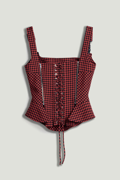 Checked Buckle Strap Corset Top