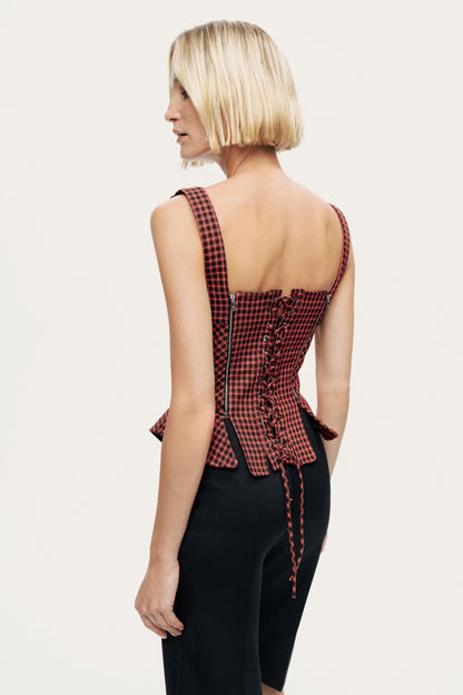 Checked Buckle Strap Corset Top
