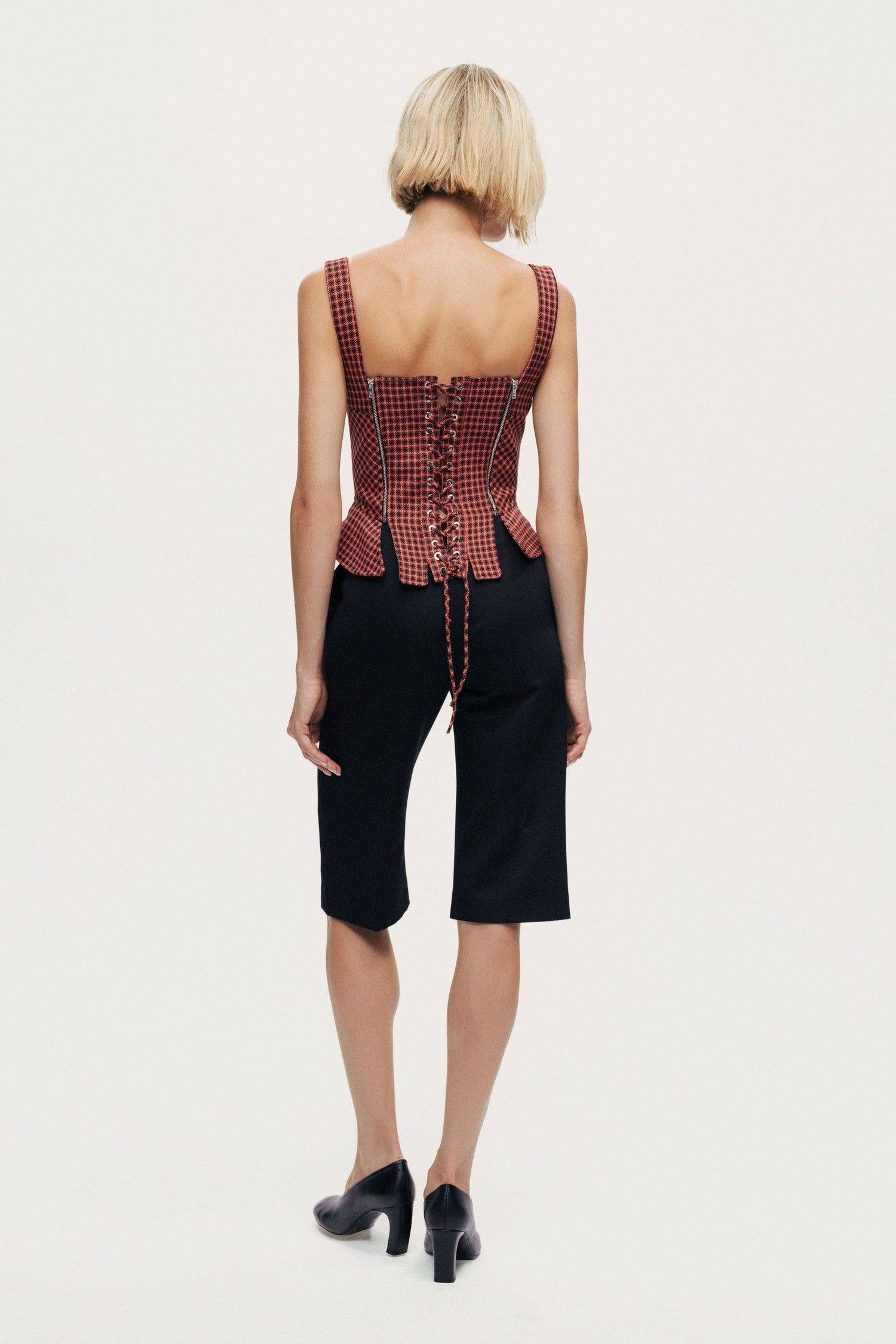 Checked Buckle Strap Corset Top