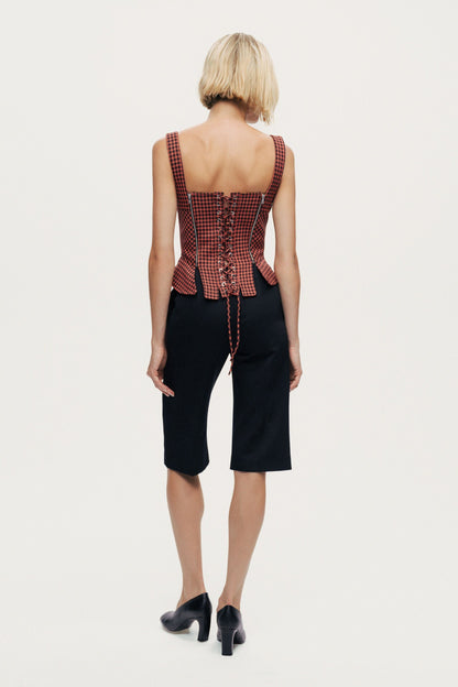 Checked Buckle Strap Corset Top