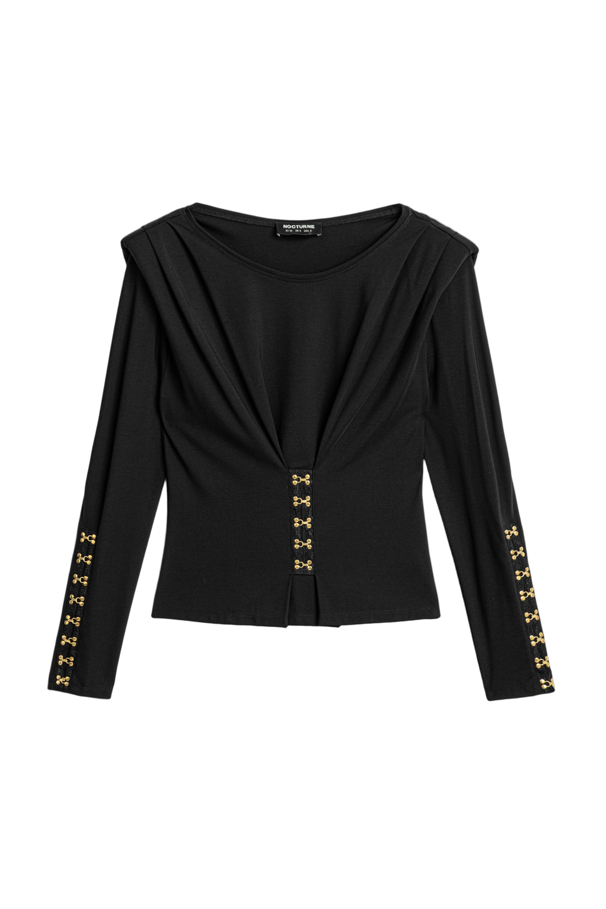 Hook-Detail Pleated Knit Blouse