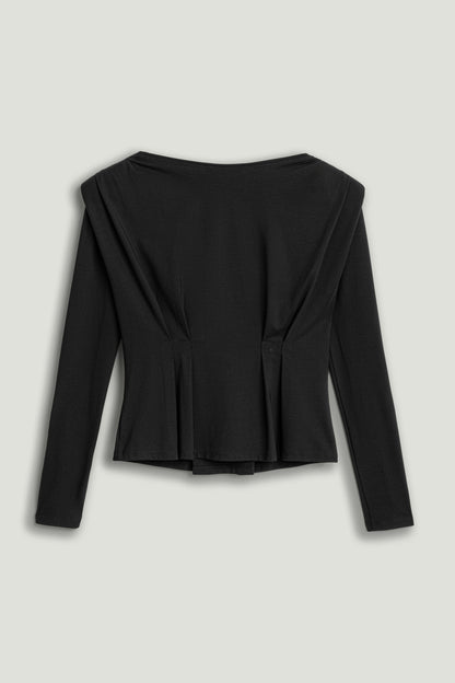 Hook-Detail Pleated Knit Blouse