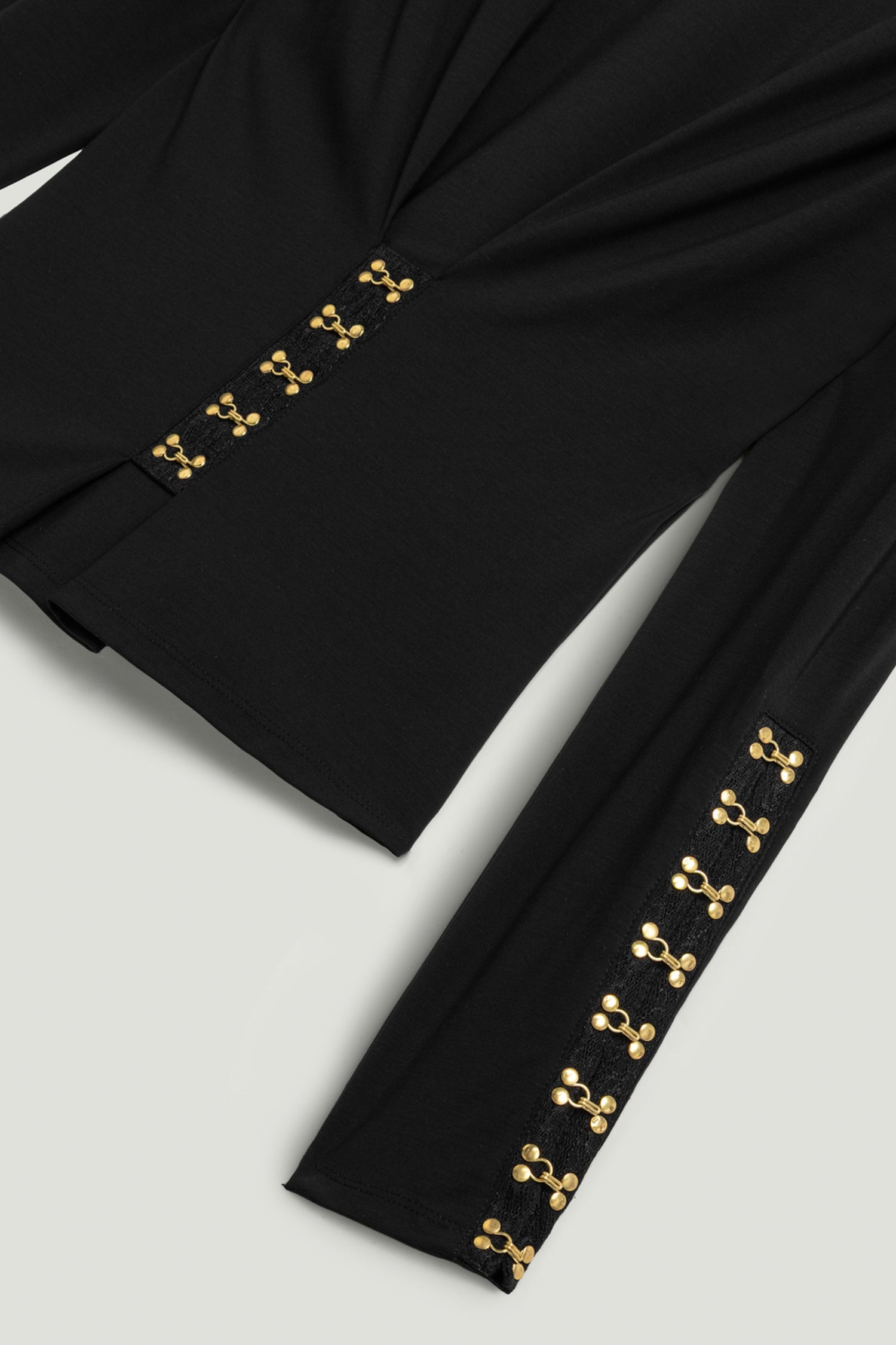 Hook-Detail Pleated Knit Blouse