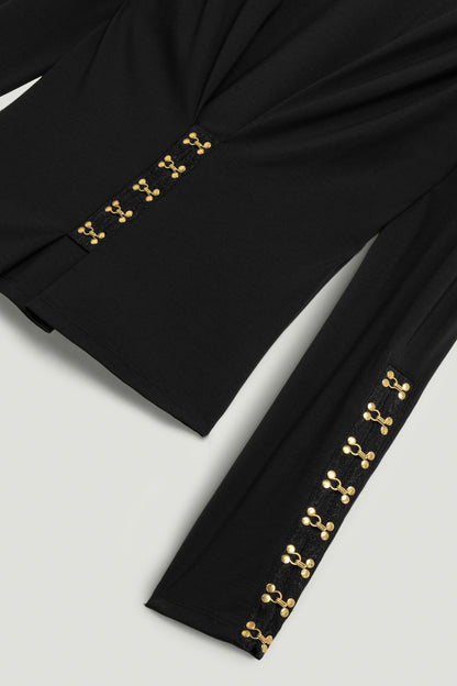 Hook-Detail Pleated Knit Blouse