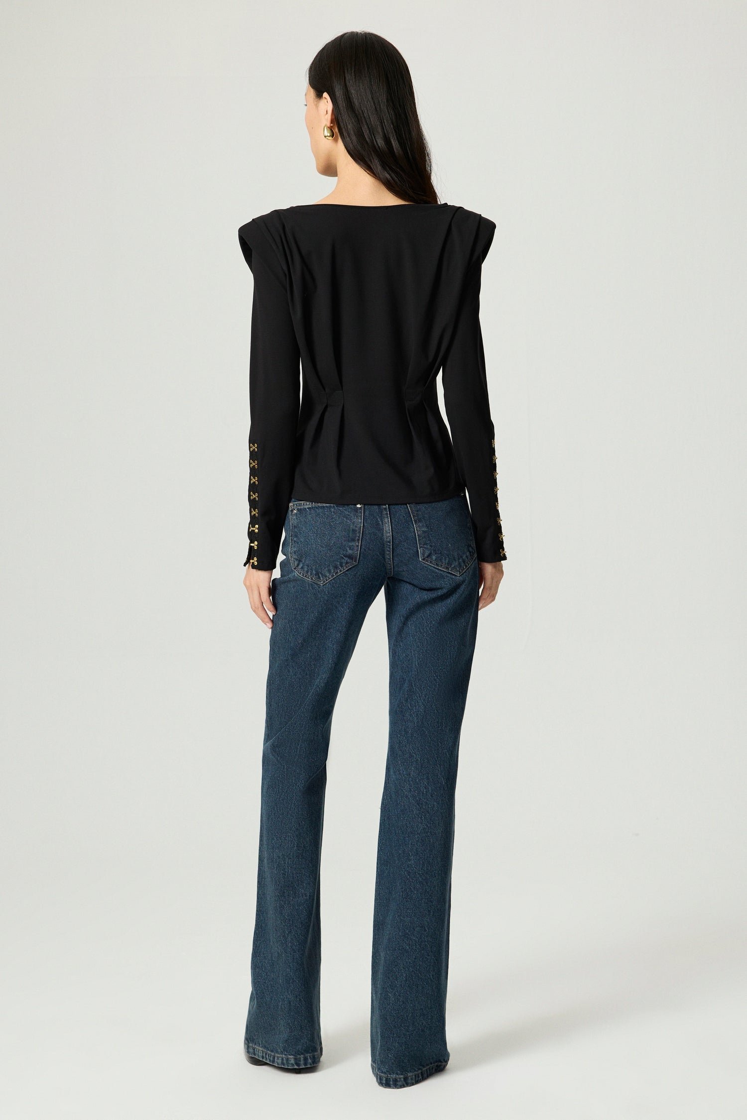 Hook-Detail Pleated Knit Blouse