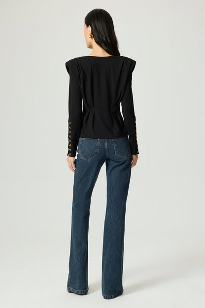 Hook-Detail Pleated Knit Blouse