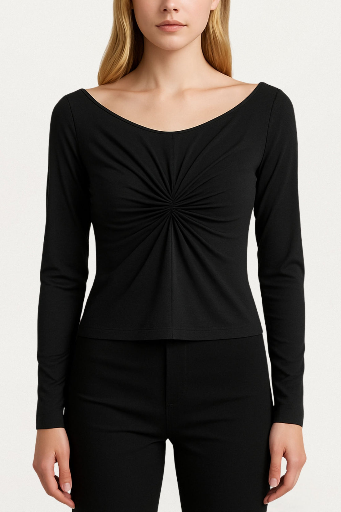 Ruched Front Fitted Long Sleeve Top